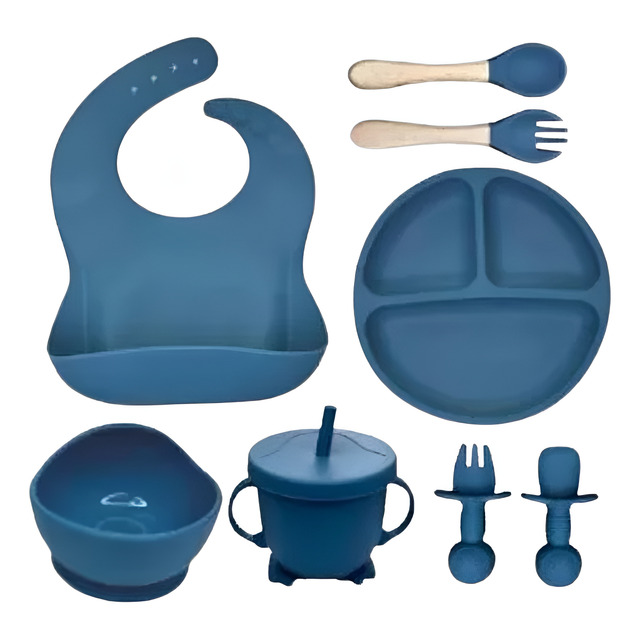 Kit Refeição Bebê Prato Copo Talher Babador Silicone Ventosa Kit Refeição Bebê Prato Copo Talher Babador Silicone Ventosa