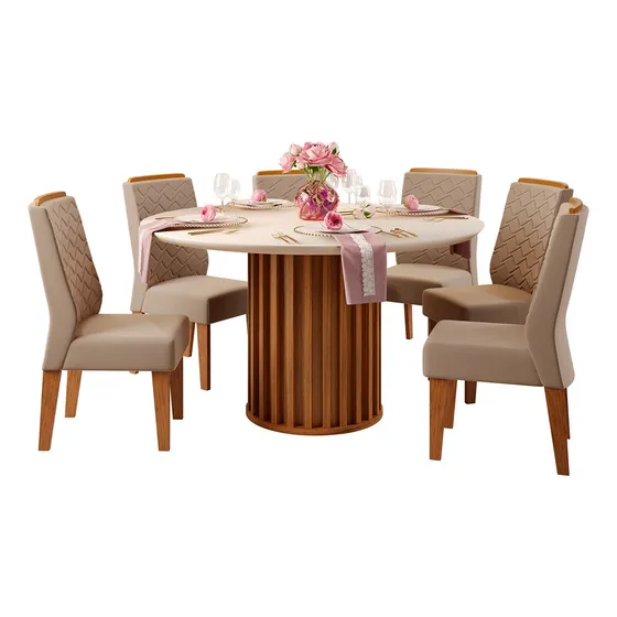 Juego De Comedor Viena Lidia 6 Sillas Vekka Color Marrón/beige Diseño De La Tela De Las Sillas Liso