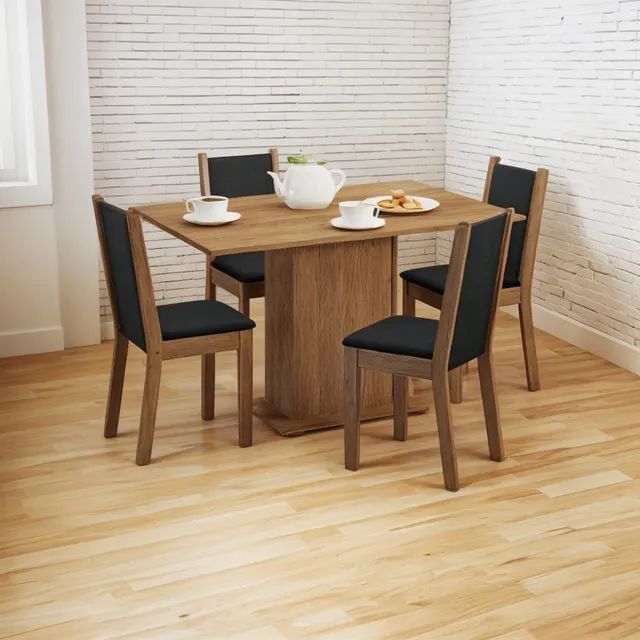 Juego Comedor con Mesa Rectangular Madesa Talita y 4 Sillas Color Marrón/Negro