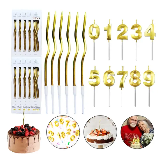 Velas De Números Y 10 Velas Espiral Para Pastel De Cumpleaño
