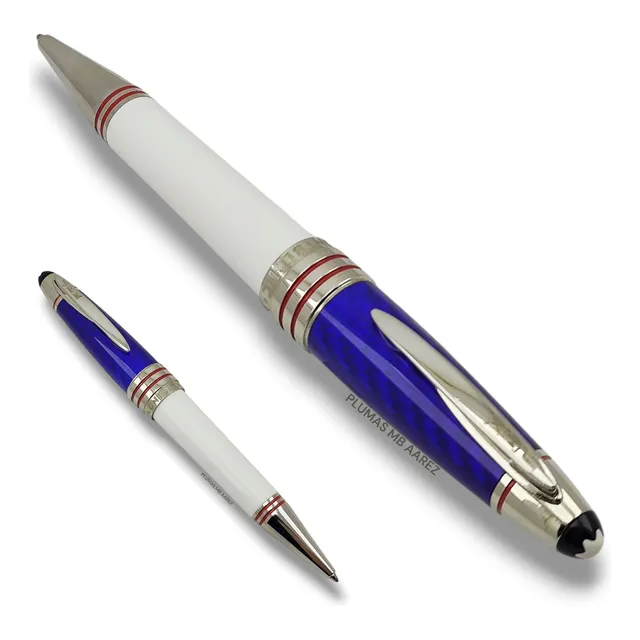 Pluma Bolígrafo Montblanc Jfk John F Kennedy Azul Plata Prem Fibra De Carbono Azul Con Blanco Y Filos Plateados Negro (Reacondicionado)