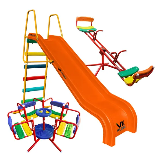 Combo Tobogan 5 Escalones Pvc + Calesita + Sube Y Baja Color Tobogan Naranja - Calesita Rojo