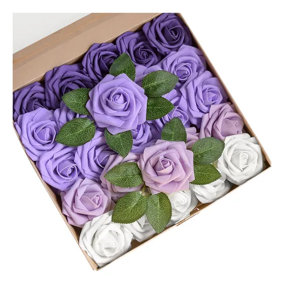 Rosas Artificiales Decoración Fiesta De Boda Flor 8 Cm 25pcs Color Lila