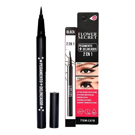 Delineador De Ojos Mágico Con Pegamento Pestañas Flower Secret Color Negro | Cuotas sin interés