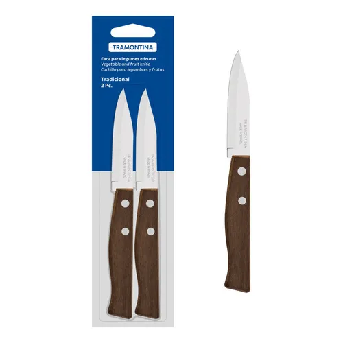Juego de Cuchillos para Legumbres y Frutas Tramontina Tradicional con Láminas de Acero Inoxidable y Mangos de Madera Natural 02 Piezas