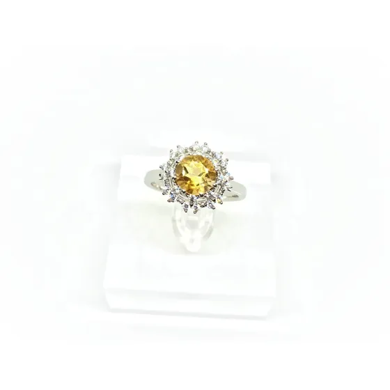 Anillo De Plata Fina Con Citrino Genuino T15