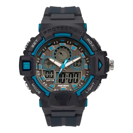 Relógio Mormaii Masculino Anadigi Preto Azul Mo1102/8a
