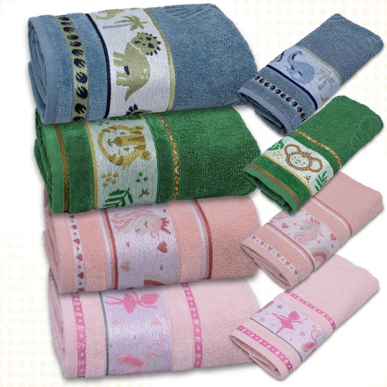 Kit Toalha Banho E Rosto Infantil Kids Jacquard 100% Algodão
