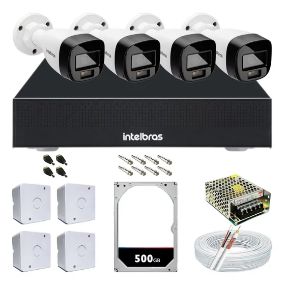 Conjunto 4 Câmeras Segurança Colorida Intelbras Dvr Mhdx 4ch