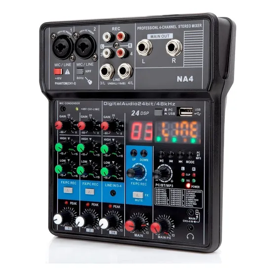 Mesa De Som Digital 4 Canais Bluetooth Usb Phantom Mixer Mp3