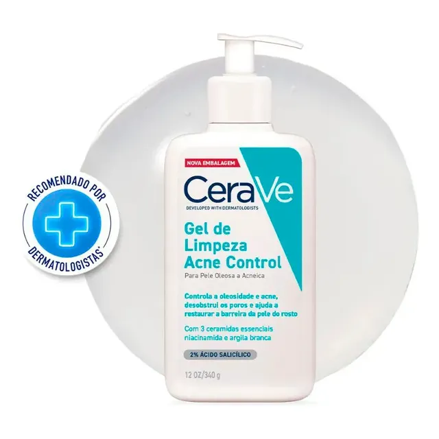 Cerave Gel De Limpeza Facial Control De Acne Com Ácido Salicílico E Niacinamida Para Pele Oleosa 340g