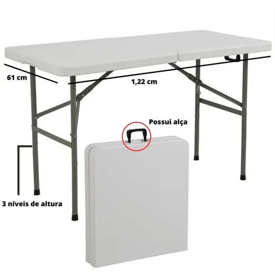 Maxchief Ajustável Mesa Dobrável Vira Maleta 1,22 M Cor Branco
