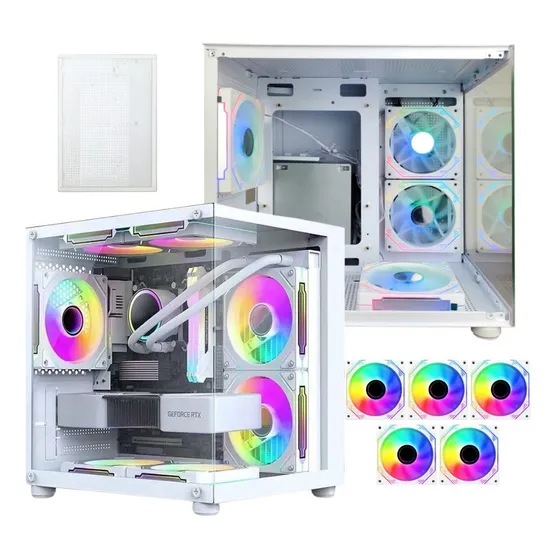Gabinete Pc Gamer Aquário Branco Com 5 Fans Rgb Controláveis
