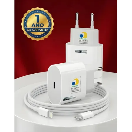 Carregador Turbo 20w Tipo C Pd Rápido iPhone 8 X Xr 11 12 13 14 15 Pro Max Usb-c Bivolt - Marca Hardline Branco