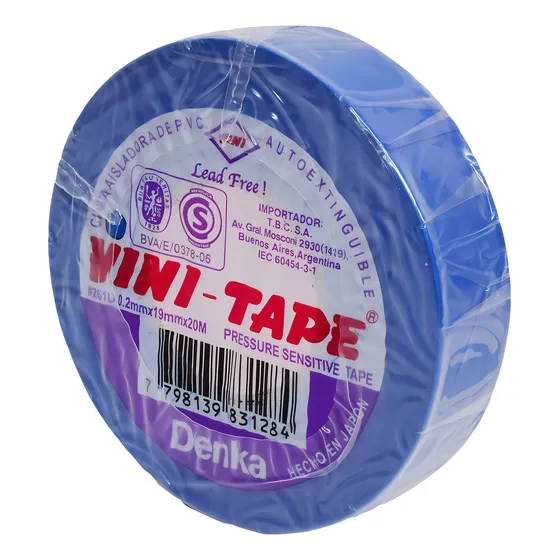 Cinta Aisladora Vini Tape Rollo 19mm X 20 Metros Colores Color Azul Lisa
