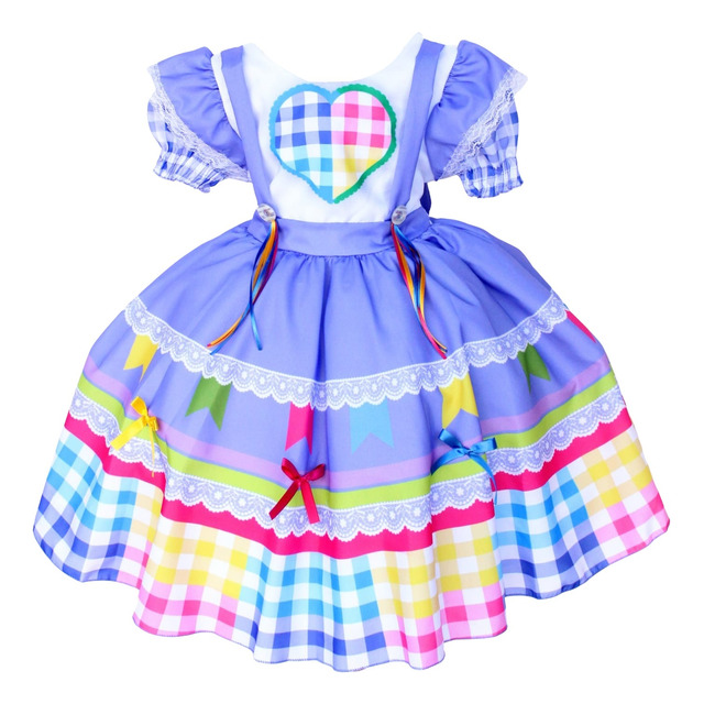 Vestido Infantil Festa Junina Xadrez Quadrilha Fogueira Luxo Vestido Infantil Festa Junina Xadrez Quadrilha Fogueira Luxo