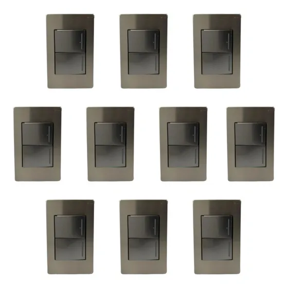 Kit 10 Placas Metálicas Doble Interruptor Sencillo Grafito