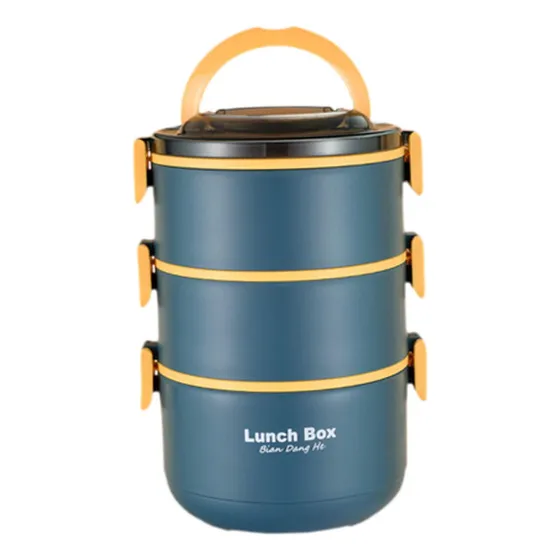 Fiambrera Para Adultos, Contenedor De Comida, Azul 3 Capas