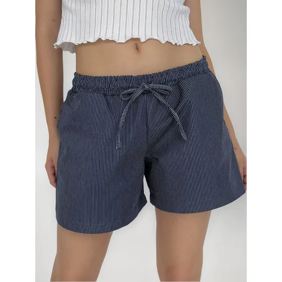 Short Boxer Gabardina Rayado Con Tiritas Mujer Marca Loca