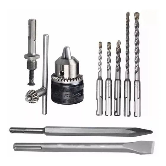 Kit Mandril Adaptador Sds Com 5 Brocas Talhadeira E Ponteira
