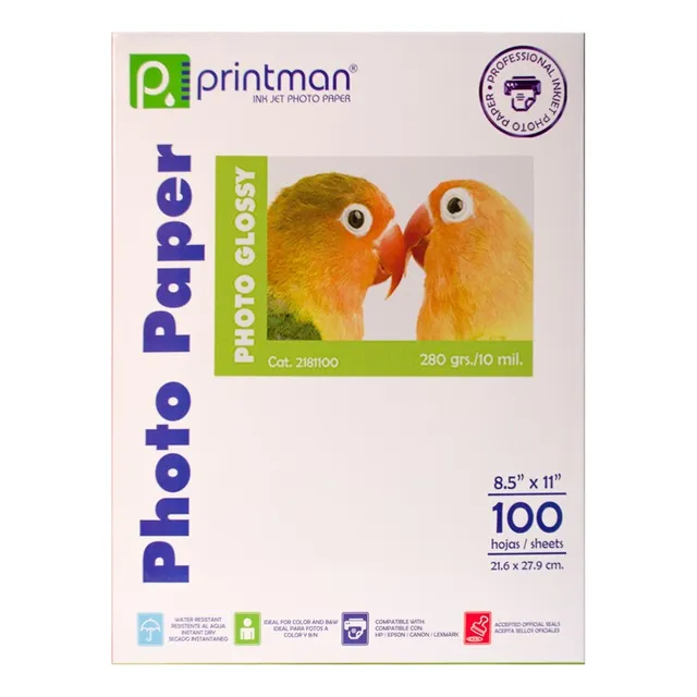 Papel Printman 21.6 × 27.9cm Glossy 100hojas 10mls | 280grs