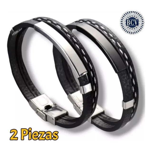 Pulsera Brazalete Para Caballeros Hecha En Cuero Y Acero