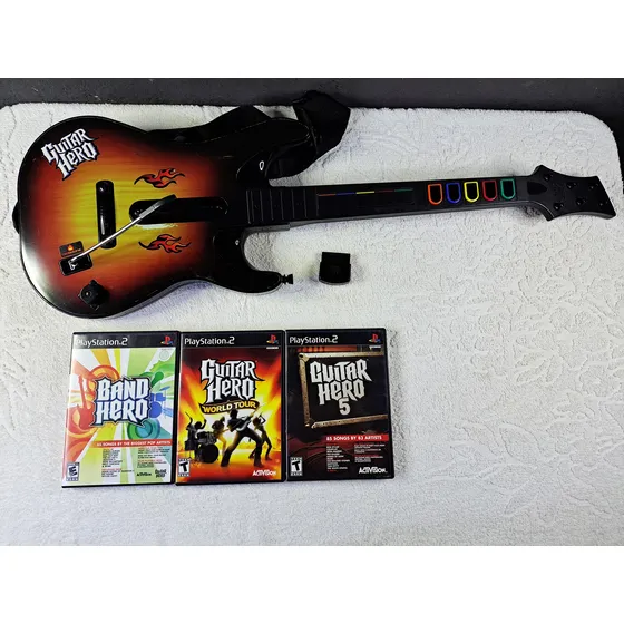 Guitarra Sem Fio Orignal Para Ps2 Com 3 Jogos Guitar Hero