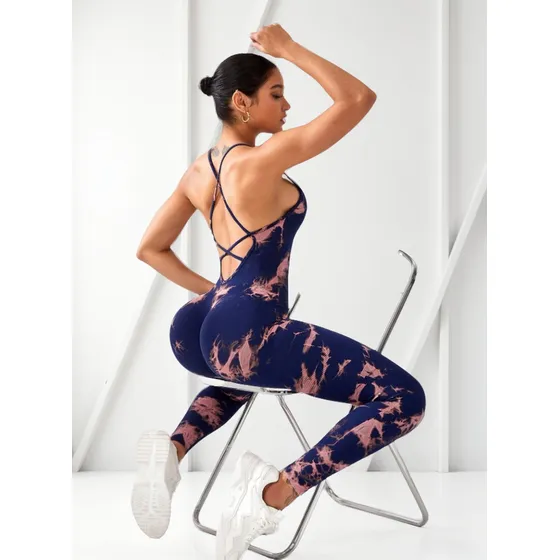 Enterizo Mono Deportivo Tye Die Push Up Mujer Dama Gym Yoga