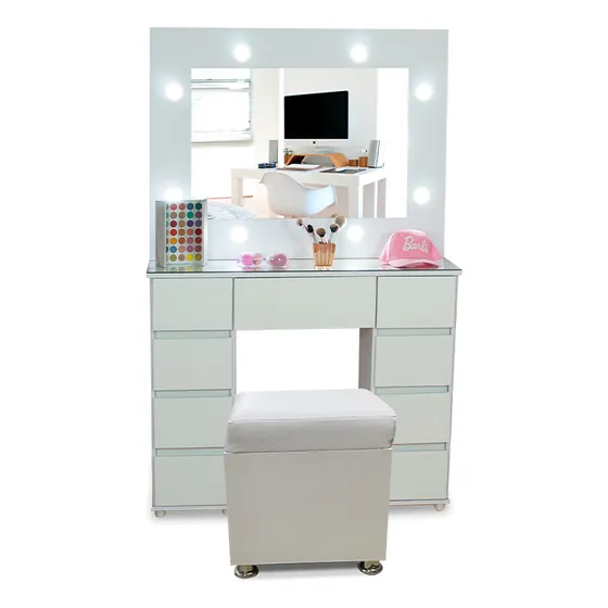 Espejo Hollywood Luces Tipo Camerino + Puff 