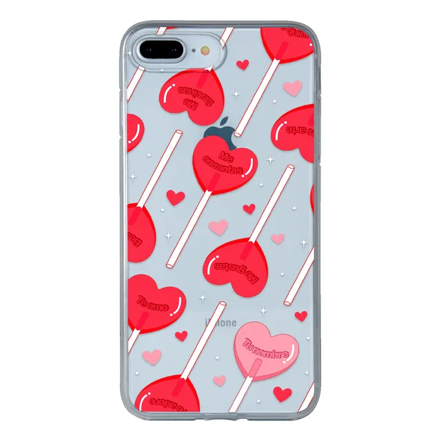 Funda Para iPhone Para Mujer Paletas Corazones Con Tu Nombre