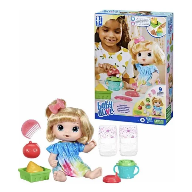Muñeca Baby Alive Bebida De Frutas Manzana 9 Accesorios 30cm