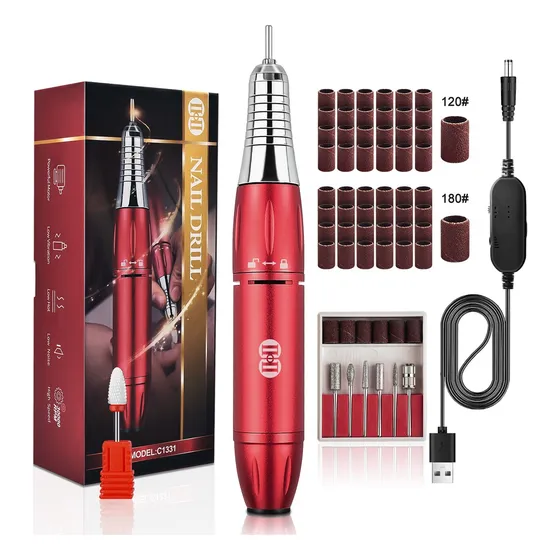 CIICII® Máquina Pulidora De Uñas Profesional 0-30000 RPM Ajustable,Kit Completo 65 Accesorios Para Manicura/Pedicura,Esmeriladora Para Uñas Acrílicas/Naturales,Herramienta Podológica Con 7 Cabezales.