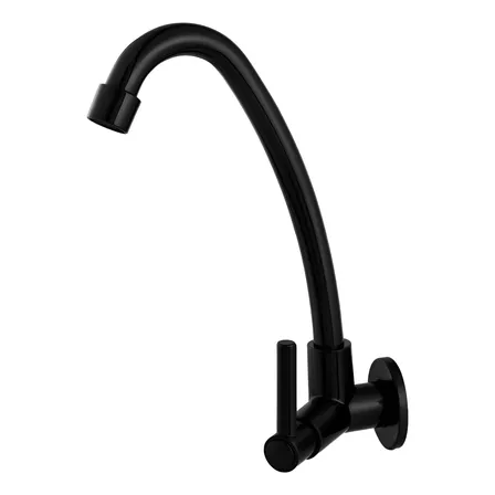 Torneira De Cozinha De Parede Preta Bica Móvel Alta De Pia Preto Brilhante