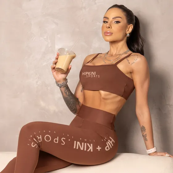 Conjunto Top E Legging Fitness Marrom- Hipkini