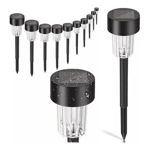 Farol Led Solar De Jardin Con Estaca Pack X10 Negro