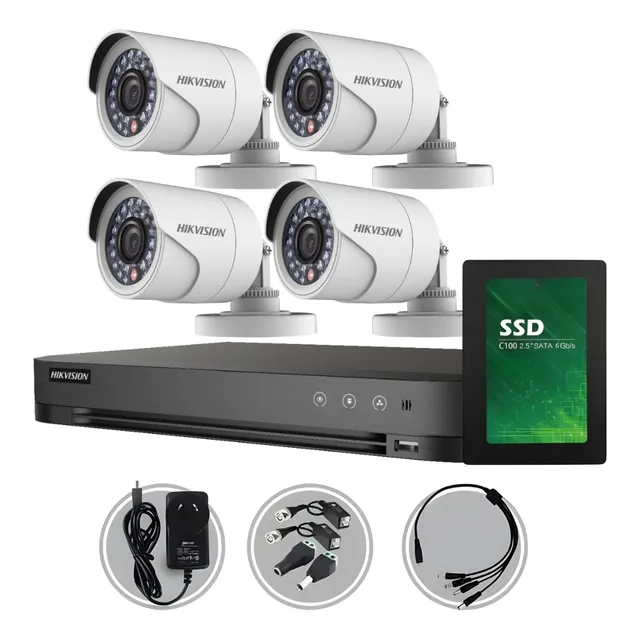 Kit Seguridad Dvr 4ch Hikvision + 4 Camaras 720p 1mp Cctv + Disco + Cables + Fuente