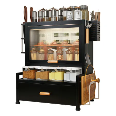 Organizador Cozinha Tempero De Cozinha Multifuncional Rack Preto