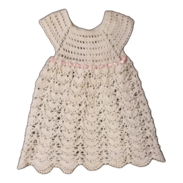 Vestido Tejido Crochet Bebe 1 Año Color Blanco Perla.