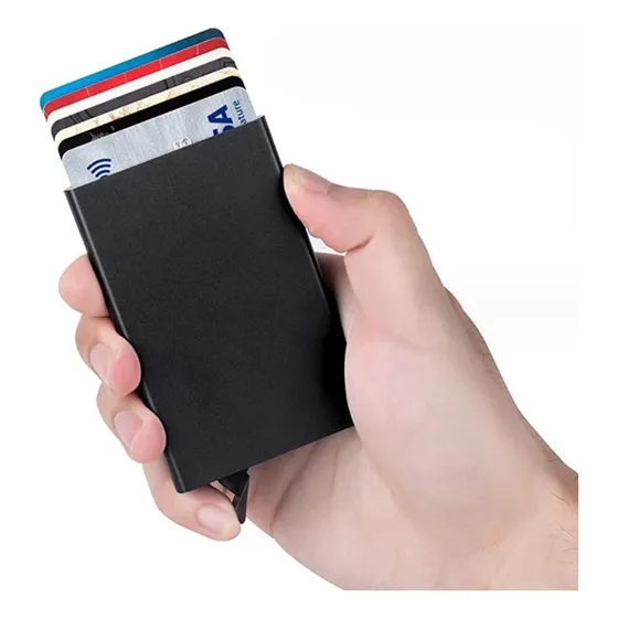 Tarjetero Aluminio Anti Clonacion Boton Popup Pon 6 Cartas Negro Tarjetero Hombre Tarjetero Mujer Tarjetero Dama