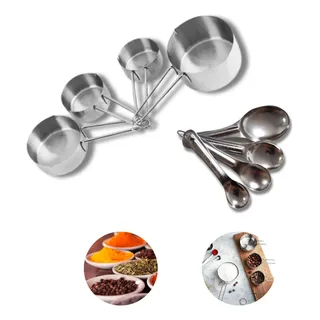 Kit Colher XĂcaras De Medidas Em Inox Medidores Cozinha 8 Pç Kit Colher XĂcaras De Medidas Em Inox Medidores Cozinha 8 Pç