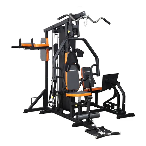 Multigym Multiestación 80kg Con Prensa Y Barras Ranbak 660 Estructura Negro Tapizado Naranja