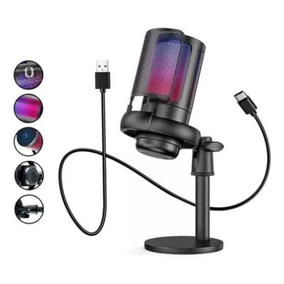 Microfone Gamer Profissional Led Rgb Usb Para Pc Mt1070r