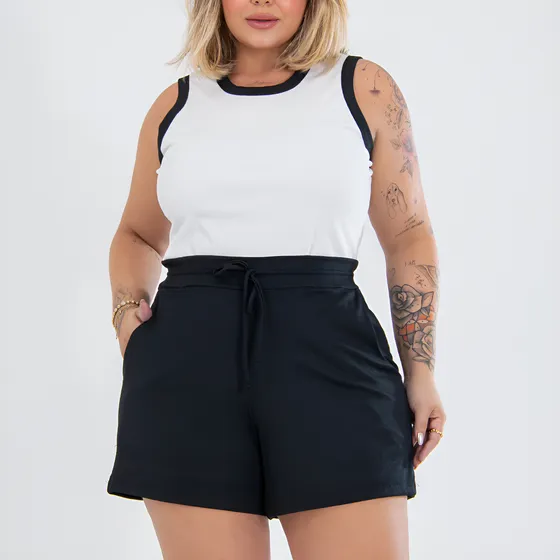 Conjunto Feminino Plus Size Blusa Bicolor Bermuda Até G4 Top