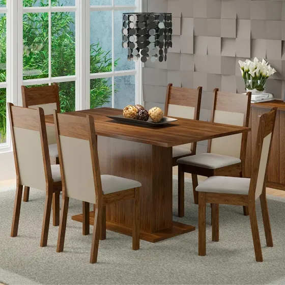 Juego de Comedor con Mesa Madesa Lousiana con 6 Sillas Color Marrón/Crema/Perla