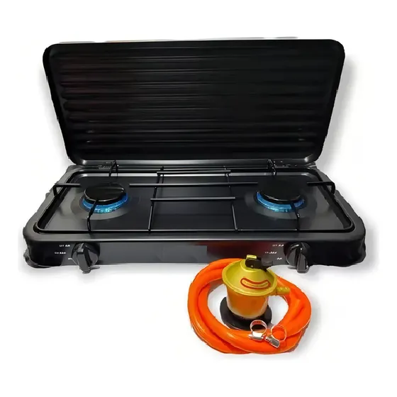 Cocinilla a Gas Ocean Negra 2 Hornillas Perillas Para Camping Hogar | Cuotas sin interés