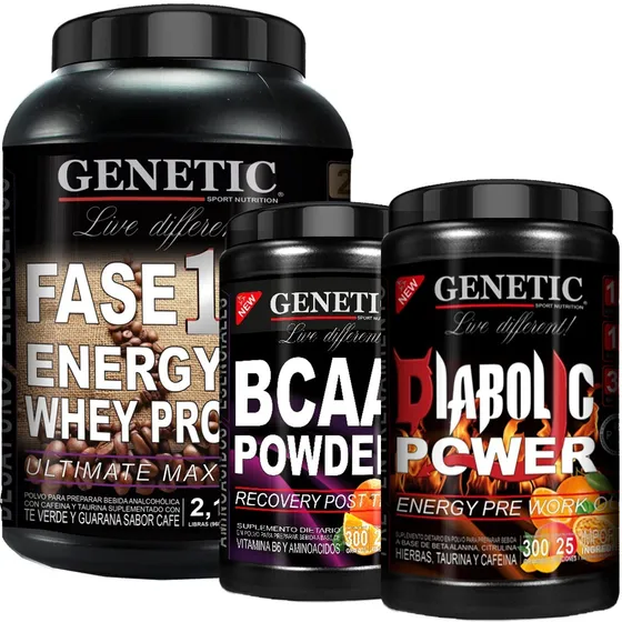 Masa Muscular Whey F1 Pre Post Entreno Diabolic Bcaa Genetic