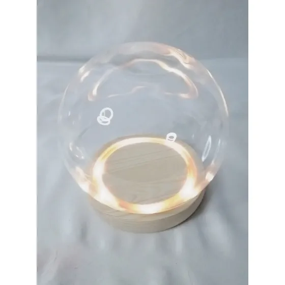 Cúpula De Cristal Redonda Decorativa Base Madera Luz Led