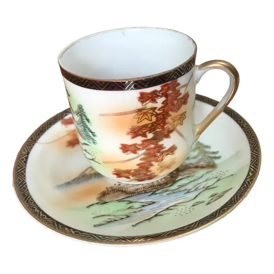 Taza Plato De Cafe De Coleccion Porcelana Japonesa Antigua