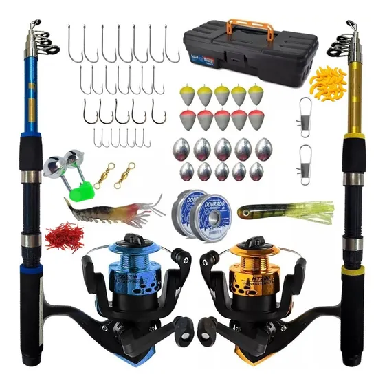 Kit De Pesca Duplo Vara + Molinete E Acessórios Barato