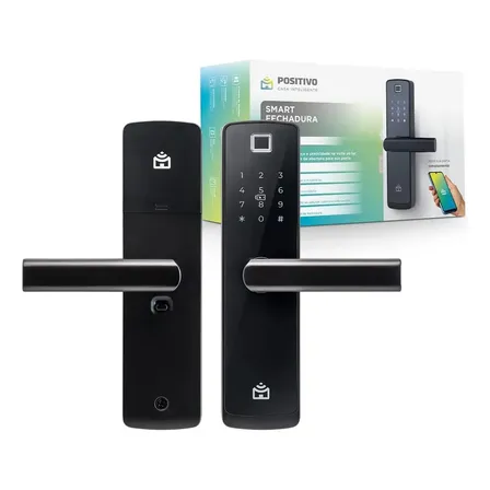 Smart Fechadura Digital Wi-fi De Embutir Positivo Casa Inteligente, Abertura Por Senha, Biometria, Tag, Chave E Aplicativo, Preta Com Maçaneta Preto